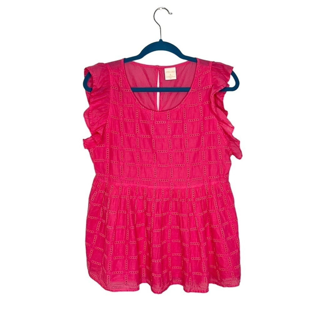 Jasmine & Ginger Pink Ruffle Sleeve Eyelet Babydoll Blouse